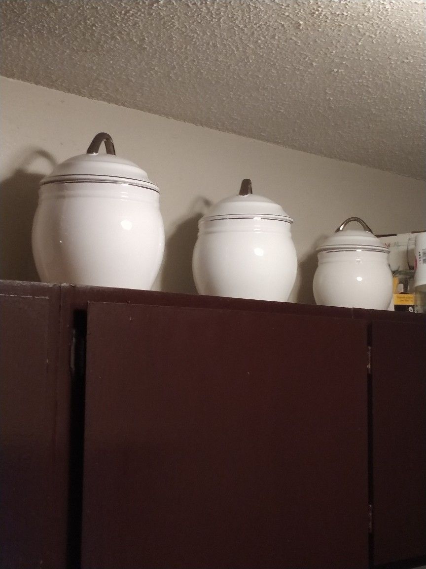 Vintage White Porcelain And Silver Jars w/Lids