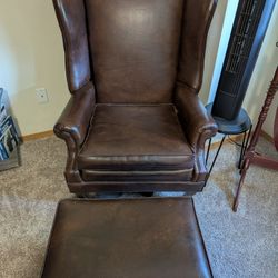 Faux Leather Wingback Chair With Matching Ottoman 