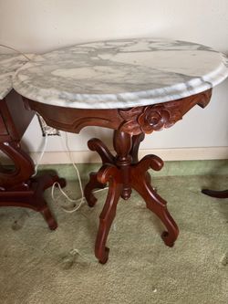 Marble top mahogany side table