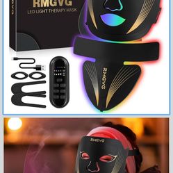 Terapia de luz roja para la cara y el cuello, 7 colores LED máscara de terapia de luz facial