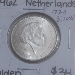 1962 Netherlands 1 Gulden .720 Silver