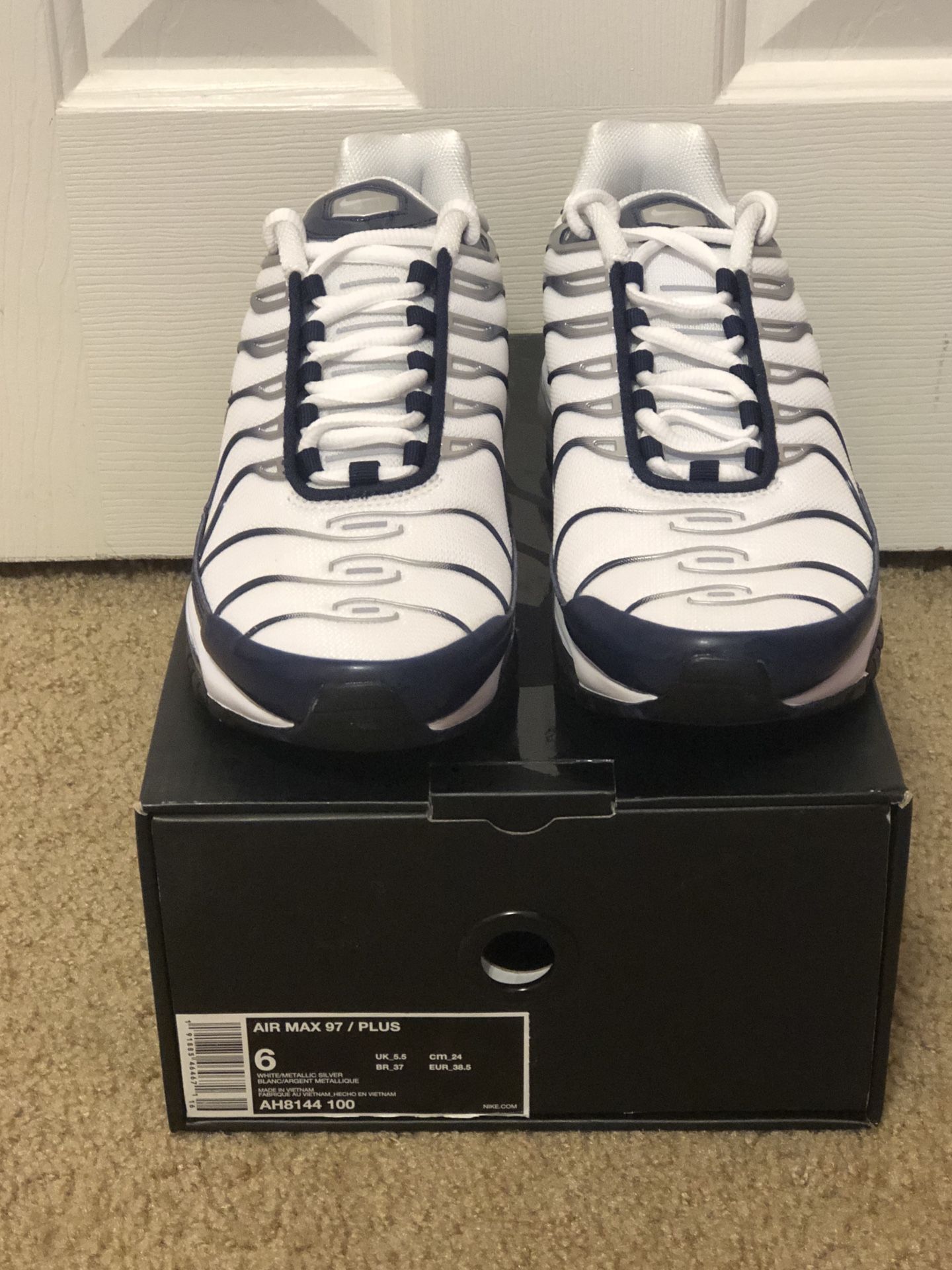 Nike Air Max 97 Plus 'Silver Shark' White/Navy/Metallic AH8144 100