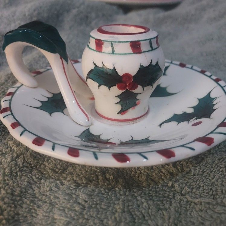 Leftons Vintage Holly Candle Holders