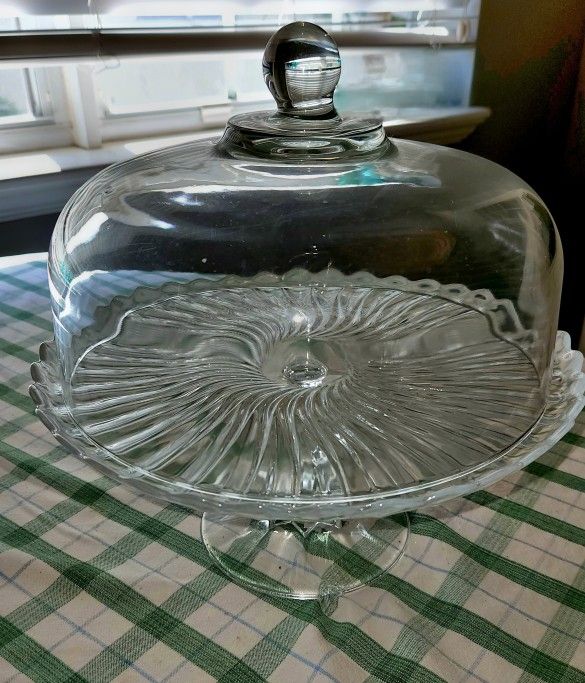 Crystal Cake stand w/ Dome cover 12"vintage!