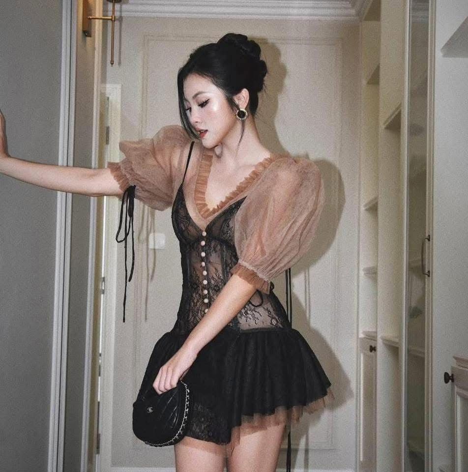 Elegant Black and Tan Lace Dress