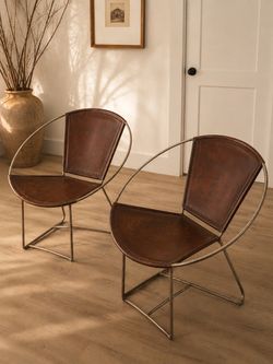 Pair of Vintage Leather & Metal Lounge Chairs