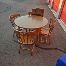 Solid Wood Round Dining Table w/ 4 Chairs – Sturdy & Clean