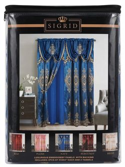 Sigrid Embroidery Curtain Panels with Valance and Tassels