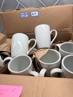 Set of 8 White Ceramic Coffee Mugs