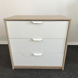 MOVING SALE! Modern 3-Drawer Dresser / Wide Nightstand - White & Wood Tone