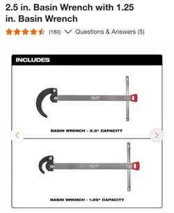 Milwaukee 2.5 in. Basin Wrench with 1.25 in. Basin Wrench