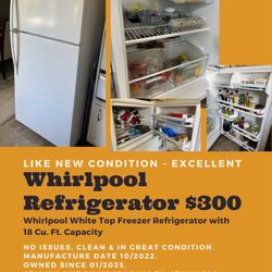 Whirlpool White Top Freezer Refrigerator with 18 Cu. Ft. Capacity