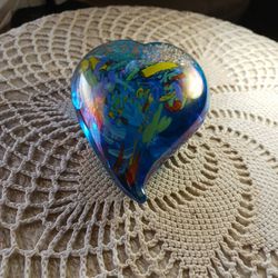 Art Deco Glass Heart Paperweight