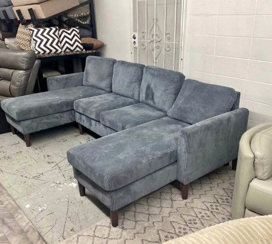 Grey Corduroy Sectional Sofa Couch (New In Box)