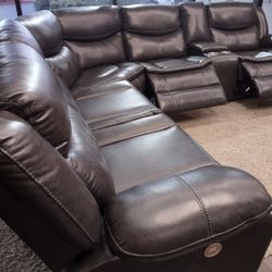 New Power Sectional Sofa With Three Power Recliners In  Grey Or Brown 