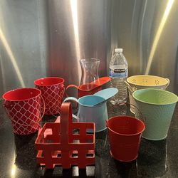 Lot of 9 Variety Metal Plant / Flower Arrangement Containers