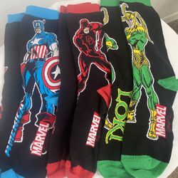 DC Marvel Captain America, Loki, Dare Devil Socks. Set Of 3 Pairs. New W/O Tag