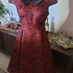 Red Lace Overlay Swing Dress 