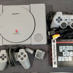 Sony PlayStation One Console W/Power Cables, 2 Controllers, GTA Collectors’ Edition & PS Memory Card
