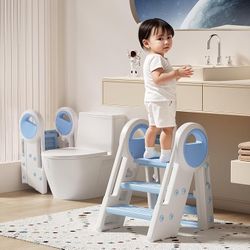 New In Box Toddler Step Stool Foldable for Kids,Turns from 3 Layers into 2,for Bathroom Sink (Blue)