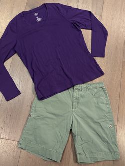 Purple Long Sleeve Top and Green Shorts Bundle