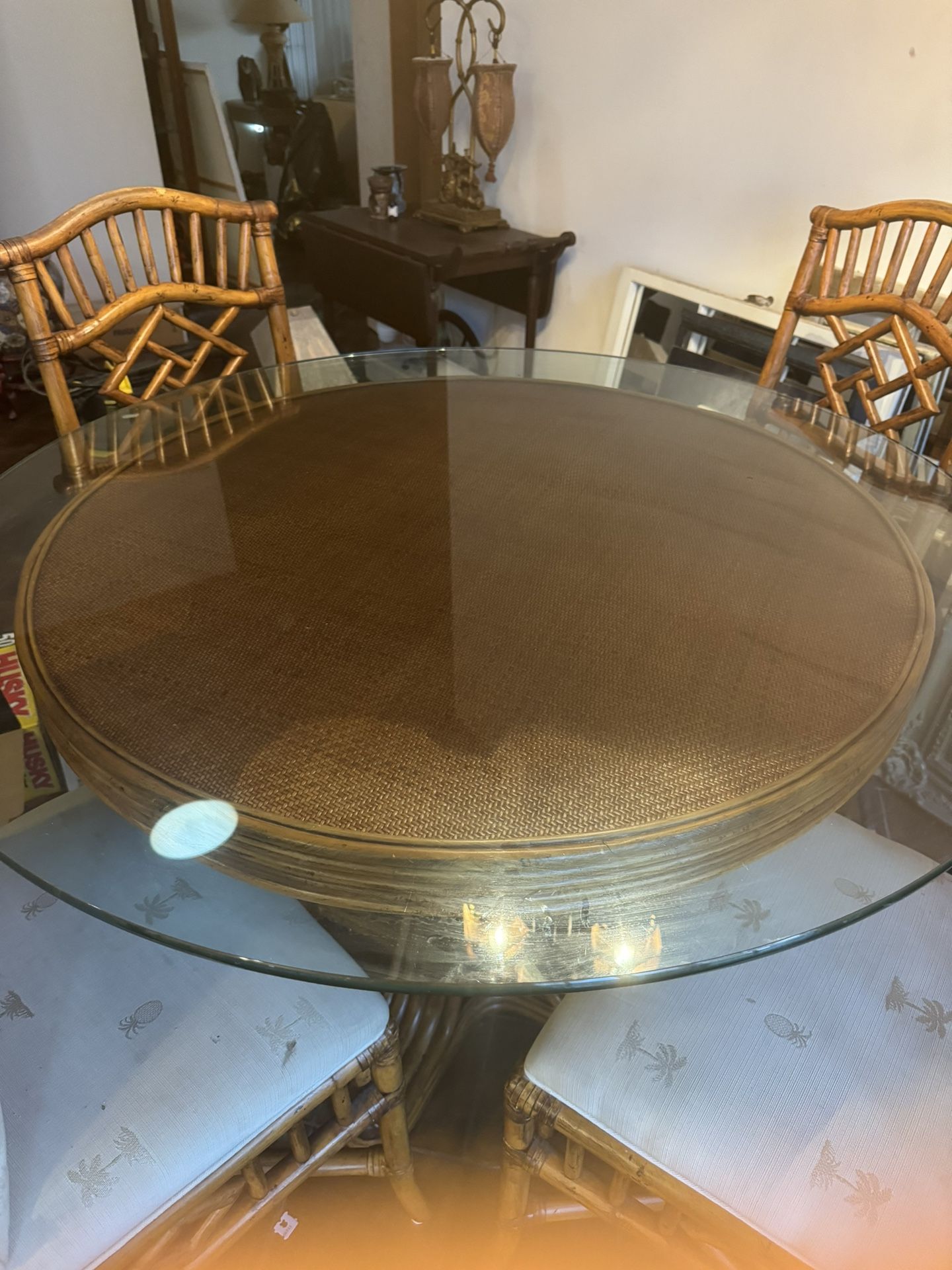 Tropical Glass Top Dining Table & 4 Chairs