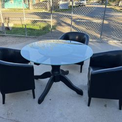 Glass With 3 Leather Chairs 