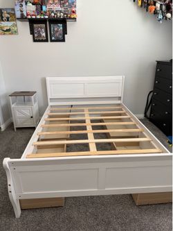 🛏️ Modern White Full-Size Storage Bed + Nightstand | 4 Built-In Drawers | Clean & Stylish!