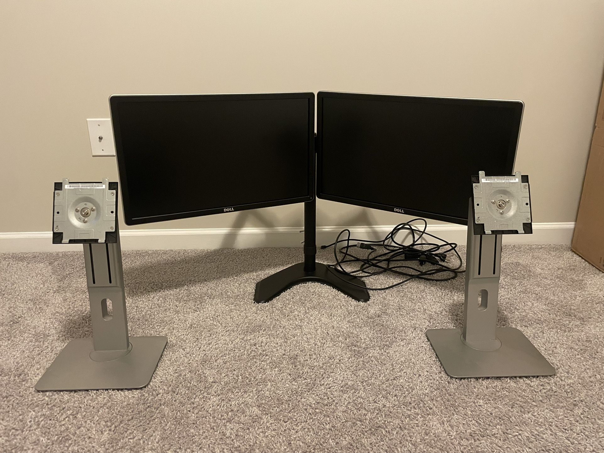 Two Dell 24 Inch Monitors with Thee Types Of Stands