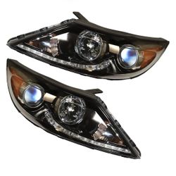 For 2013 2014 2015 2016 KIA Spor-tage Headlamp Halogen Headlight Assembly with LED DRL Lamps, Left+Right Side Driver and Passenger Side Front Headligh