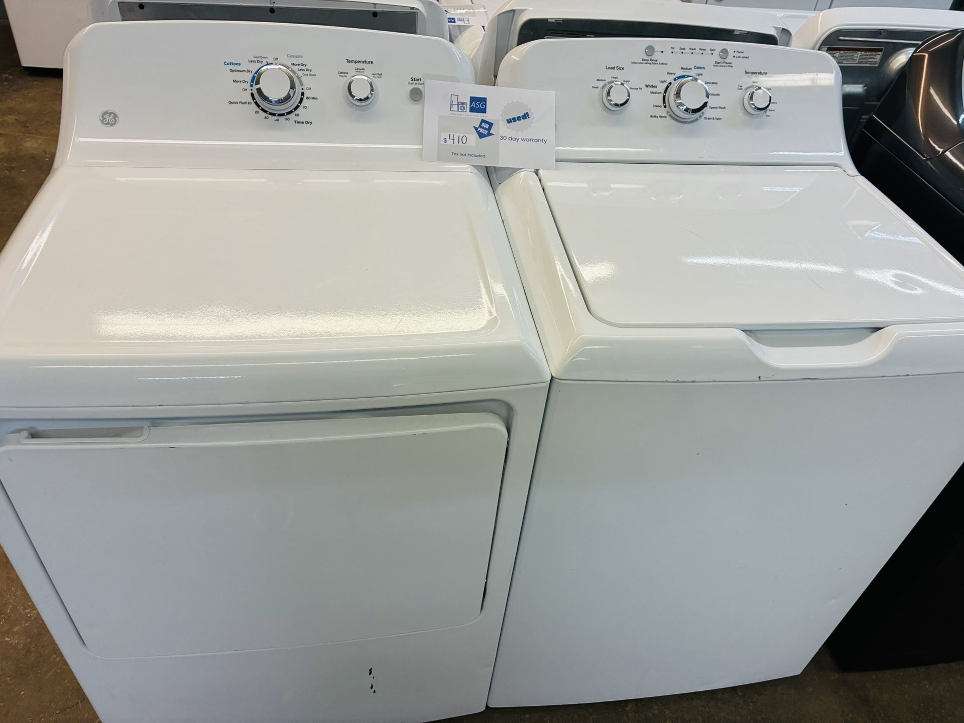 GE washer and dryer with 30 day warranty