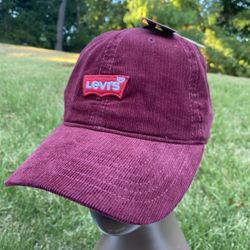 Levi's Mens Burgundy Corduroy Batwing Logo Baseball Snapback Cap