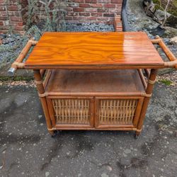 Vintage Rattan Flip Top Serving Bar 