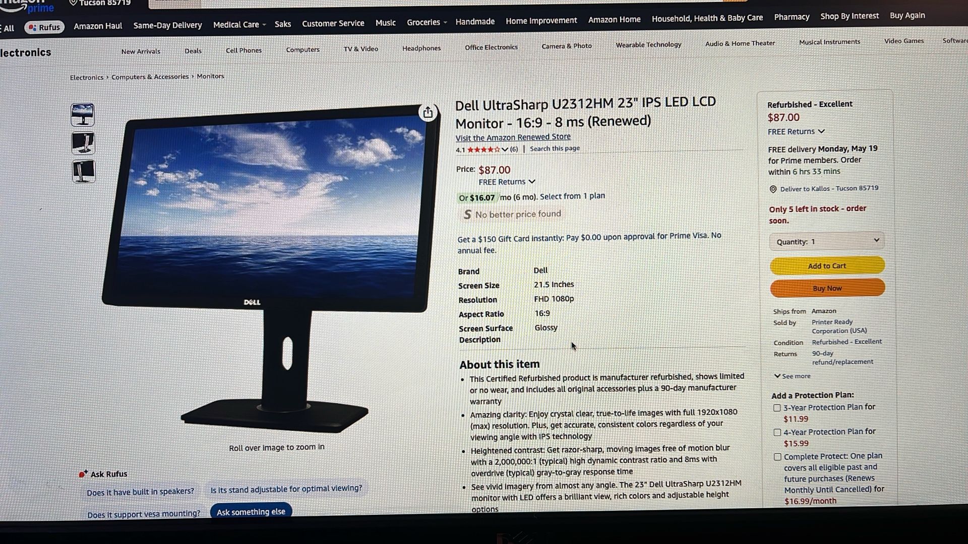 Dell U2312HM 23" 16:9 aspect ratio monitor