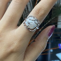 S925 Silver pearl Open Ring,Silver Adjustable Ring,Silver Link Open Ring,bohemian Ring