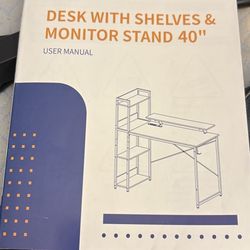 Desk w/ LED Lights, 40 Inch w/ Storage Shelves & Monitor Stand