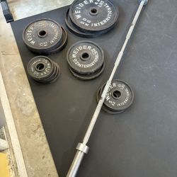 Workout Set W/bench, Weights, And Pullup/leg Bar