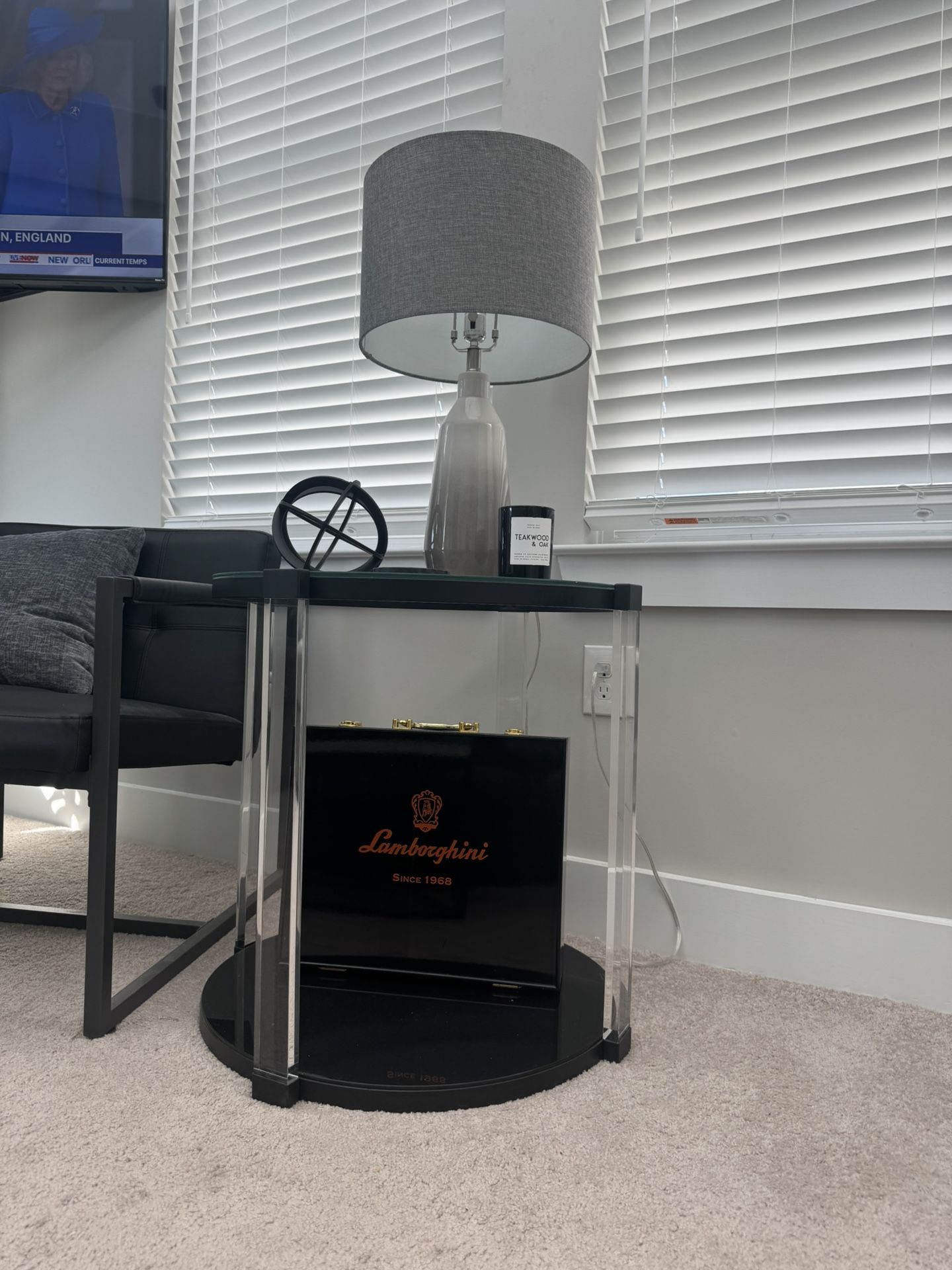 Acrylic Side Table/black Glass Inlay 