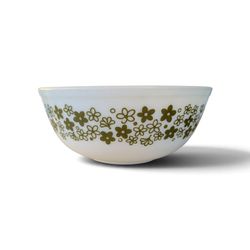 Vintage Pyrex 4qt Spring Blossom Crazy Daisy Mixing Bowl 404 White Green Flowers