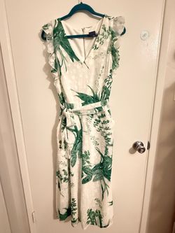 White & Green Floral Romper with Ruffle Sleeves – Elegant & Feminine