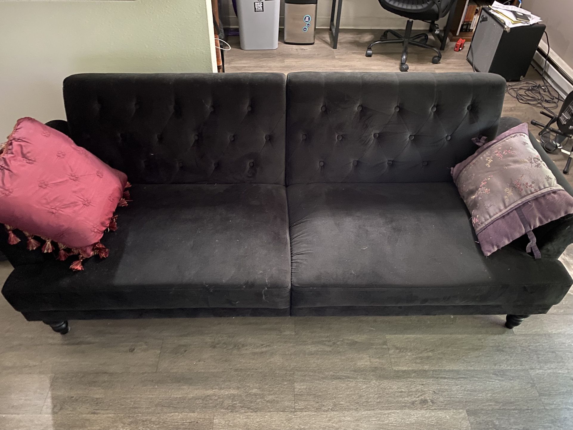 Black Tufted Sofa (folds out into bed)