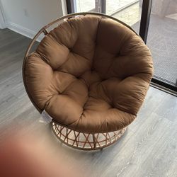 Ergonomic Wicker Chair with Soft Thick Cushion & Frame, 360° Swivel & Circle, Reading, Comfy Chair for Living Room, Bedroom