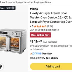 Midea Flexify French Door Toaster Oven Air Fryer Combo,