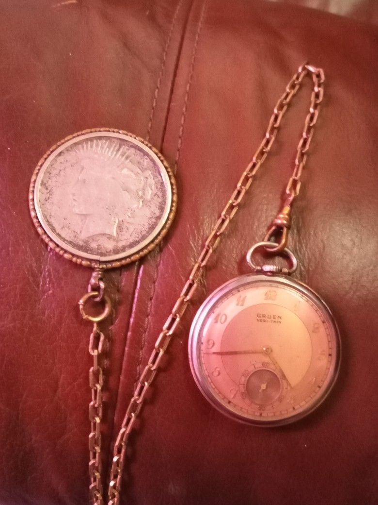 Pocket Watch, Antique 10K White Gold filled Gruen  