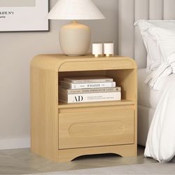 Night Stand Nightstand with Drawer Storage Curved Bed Side Table End Table Large Modern Wide Bedside Stand Tall Night Stands for Bedroom Living Room S