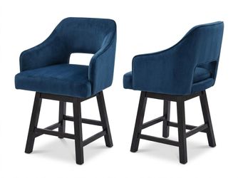 Blue Velvet Swivel Counter Stools – Set of 2