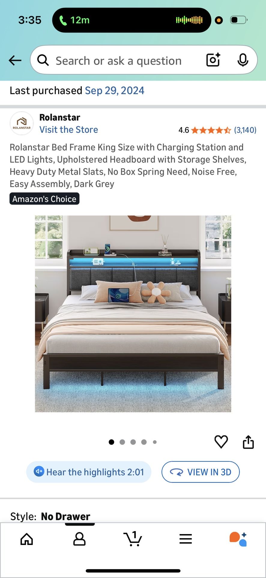 Rolanstar Bed Frame King Size with Charging Station and LED Lights, Upholstered Headboard with Storage Shelves, Heavy Duty Metal Slats, No Box Spring 