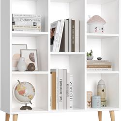 White Bookshelf, Wooden Open Shelf Bookcase, Modern Minimalist Bookcase,8 Cube Open Book Shelves Storage Organizer, Freestanding Display Bookcases for
