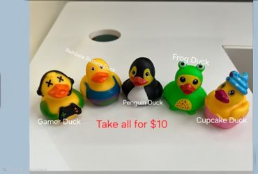 Fun Character Rubber Duck Set – Gamer, Penguin, rainbow pattern,  Frog,  & Cupcake (5pcs)