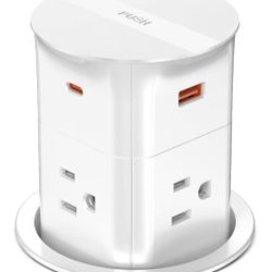 White Pop Up Outlet, 4 Outlets, 4 USB Ports